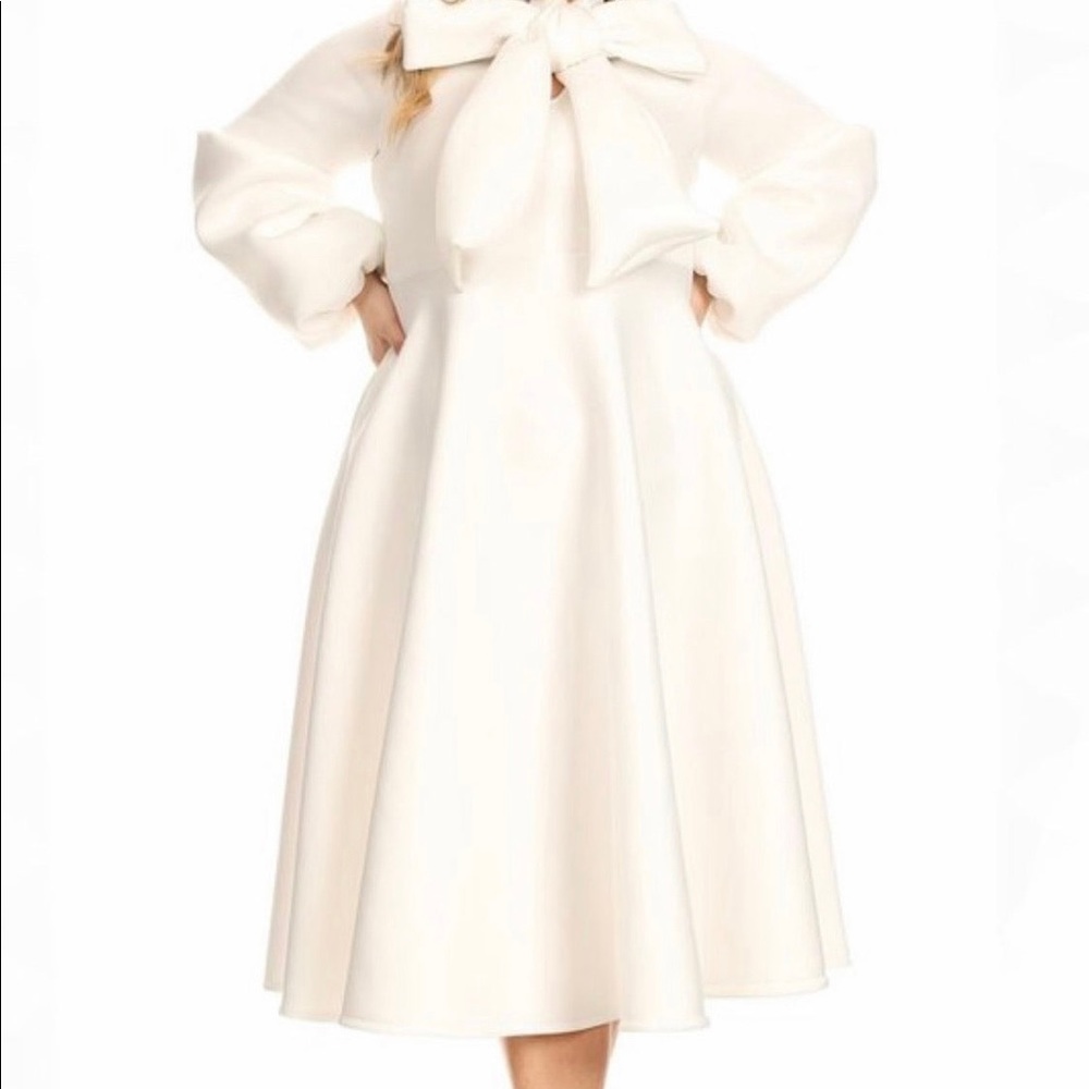 Tie Neck Bishop Sleeve Dress
